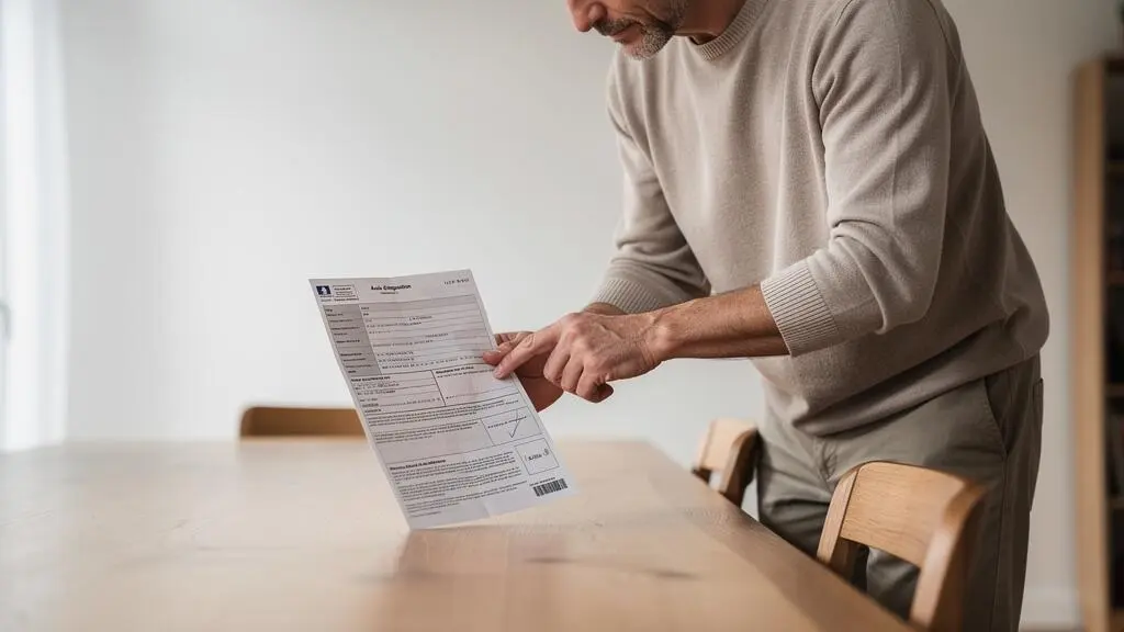 Adulte consultant son avis d'imposition français à domicile pour localiser le revenu fiscal de référence